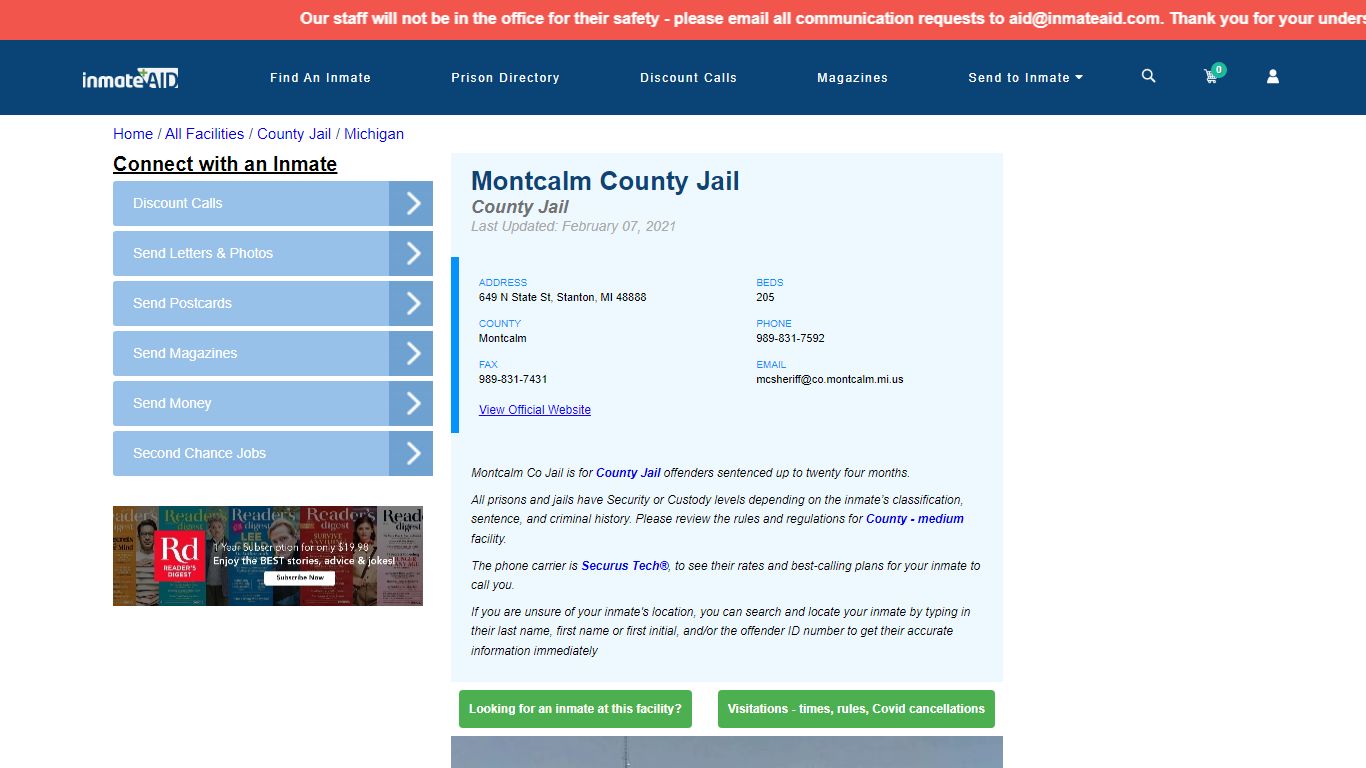 Montcalm County Jail - Inmate Locator - Stanton, MI